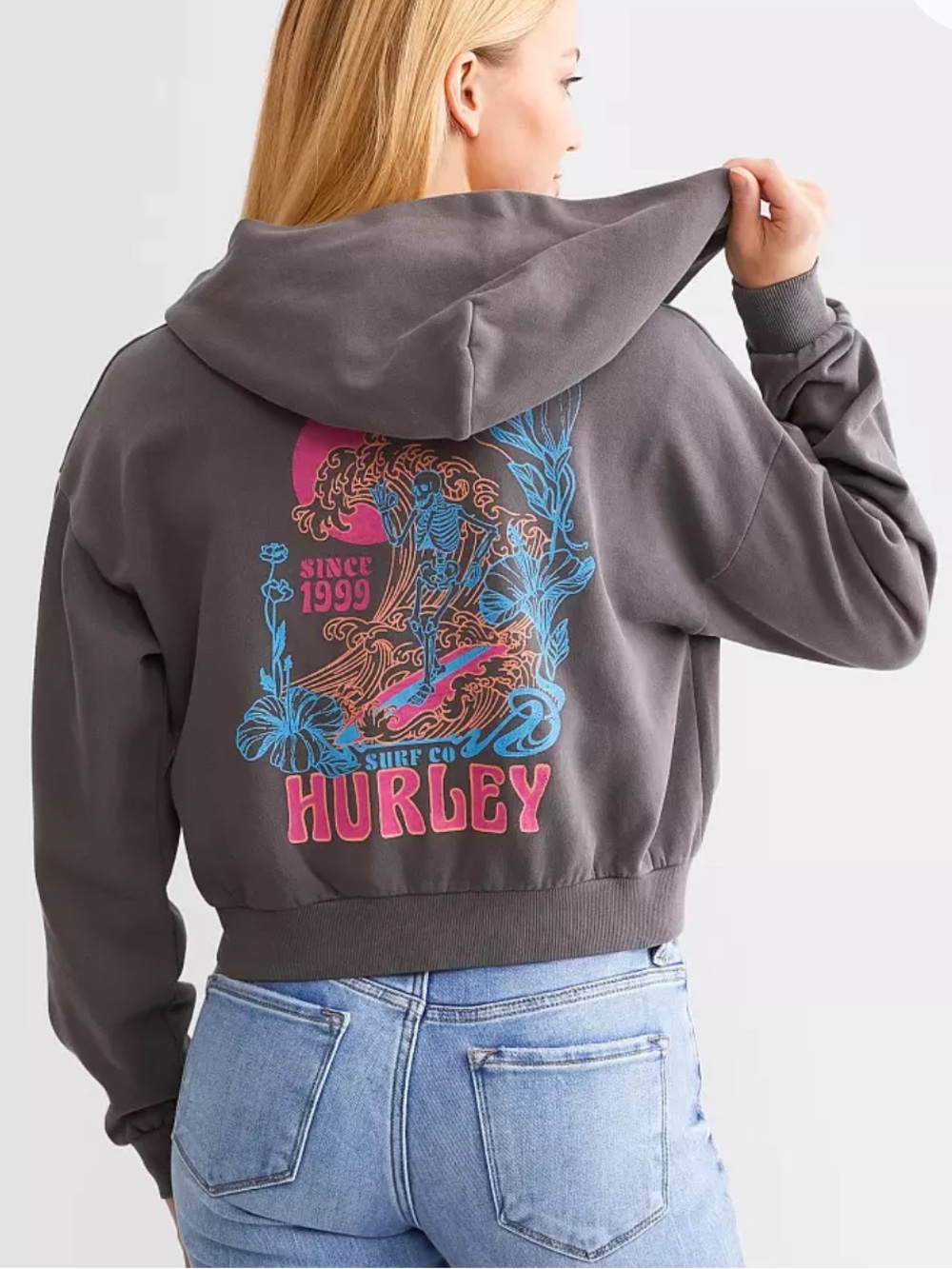 Hurley Ride And Glide Cropped Zip Up Graphic Hoodie